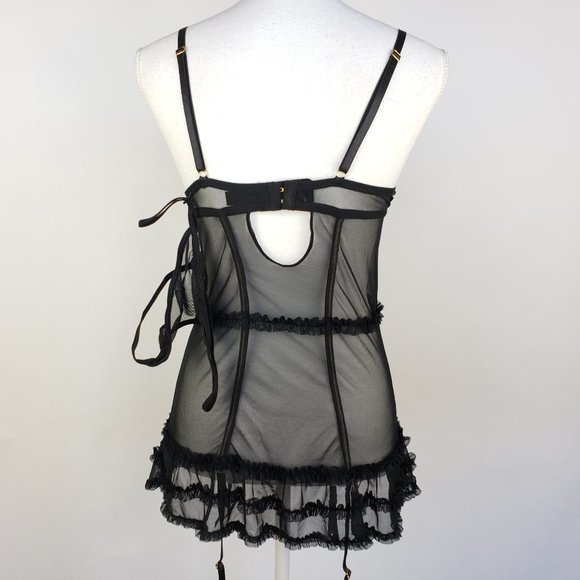 Daisy Fuentes Push Up Underwire Corset Thong Black - Picture 3 of 8